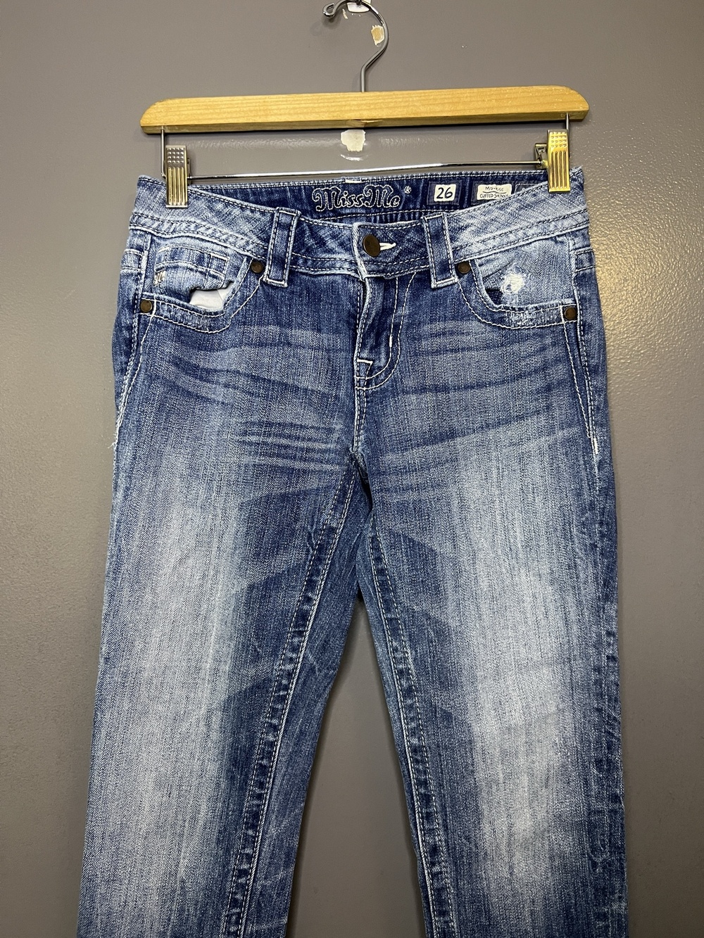 Miss Me Mid Rise Cuffed Skinny Jeans Womens 26 Medium Wash Blue Distressed Denim